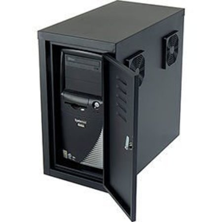 GLOBAL EQUIPMENT Computer CPU Side Cabinet with Front/Rear Doors and 2 Exhaust Fans, Black 249309JBK